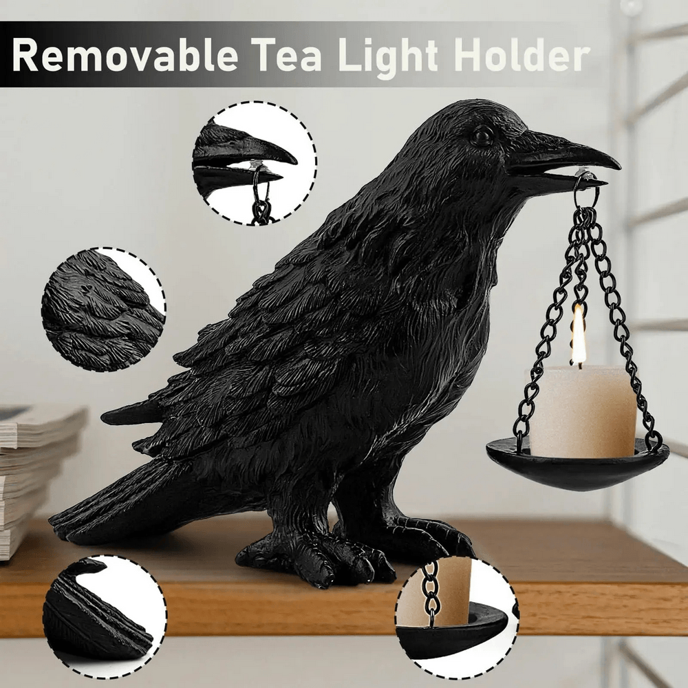 Black Raven Tea Light Holder for Gothic Decor