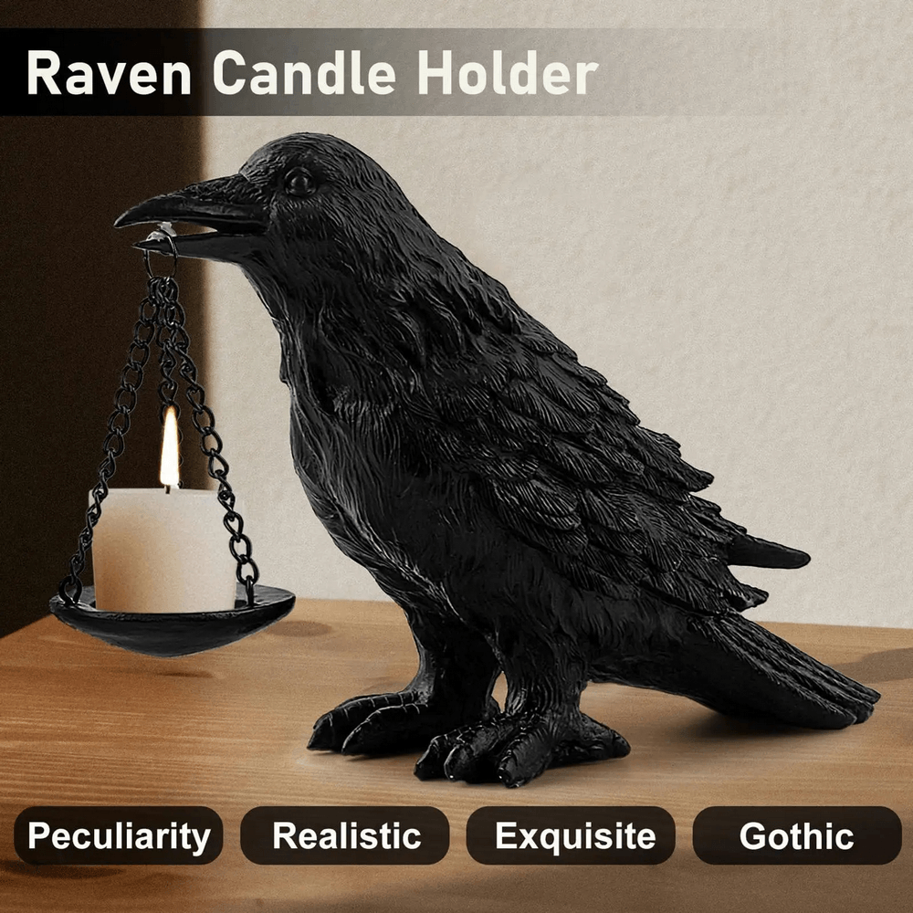 Black Raven Tea Light Holder for Gothic Decor
