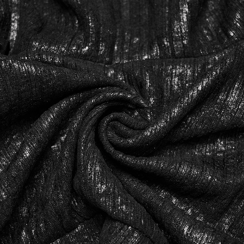 Close-up of the textured fabric used in the Black Ribbed Punk Jacket with Hood and Leather Cuffs.