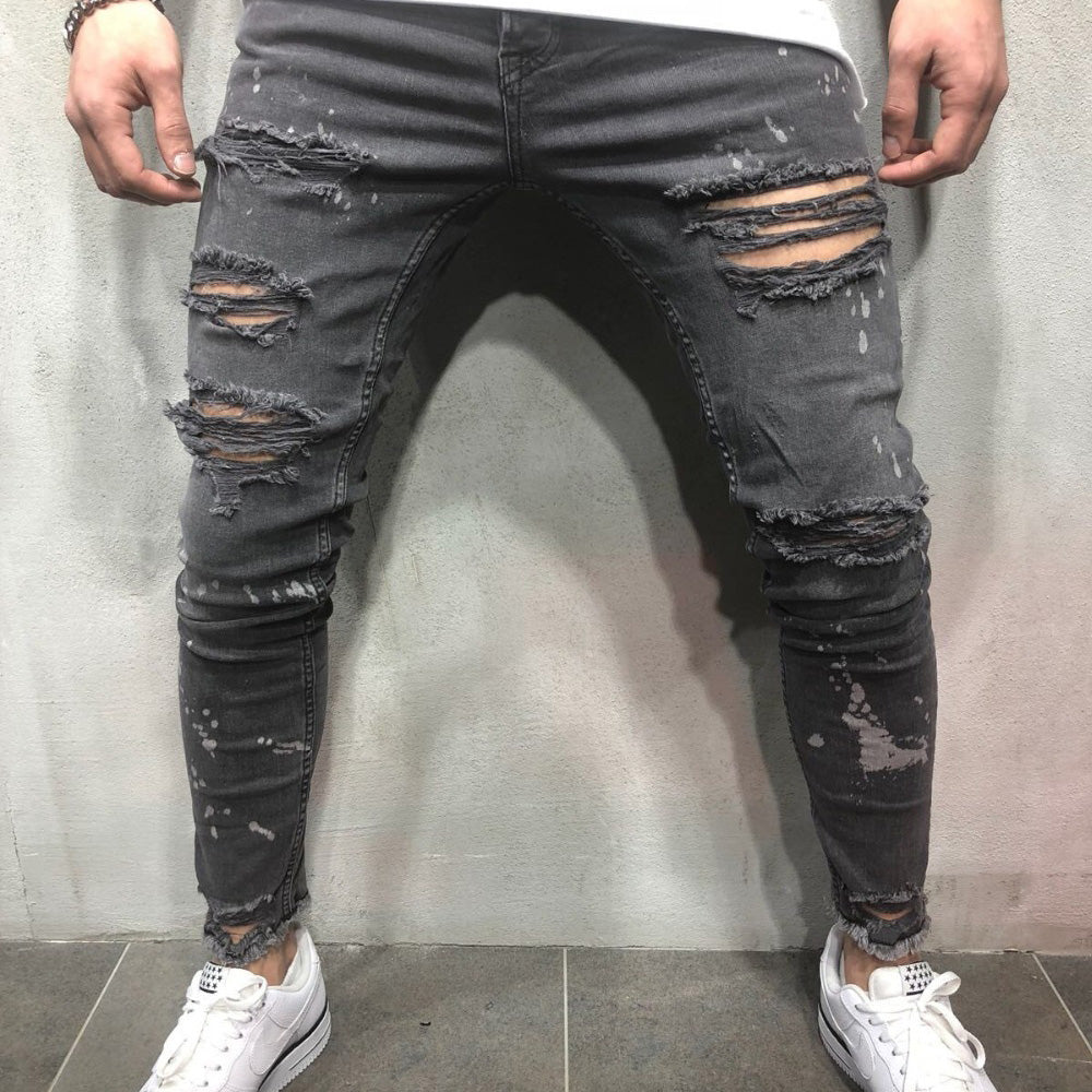 Black Ripped Jeans for Men / High Street Slim Fit Men's Skinny Jeans / Biker Soft Denim Jeans - HARD'N'HEAVY