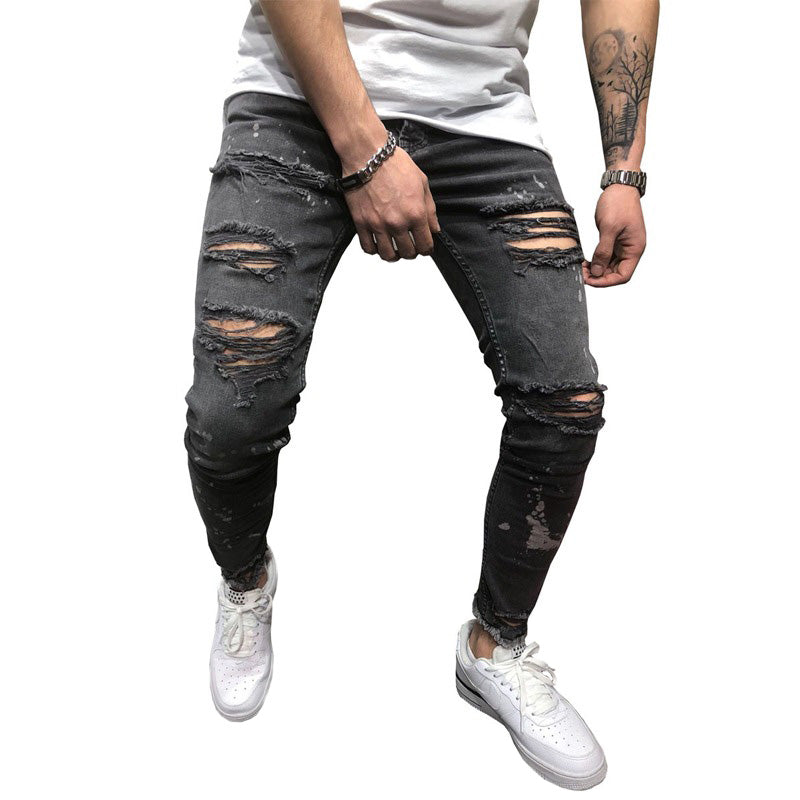 Black Ripped Jeans for Men / High Street Slim Fit Men's Skinny Jeans / Biker Soft Denim Jeans - HARD'N'HEAVY