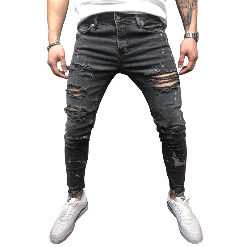 Black Ripped Jeans for Men / High Street Slim Fit Men's Skinny Jeans / Biker Soft Denim Jeans - HARD'N'HEAVY