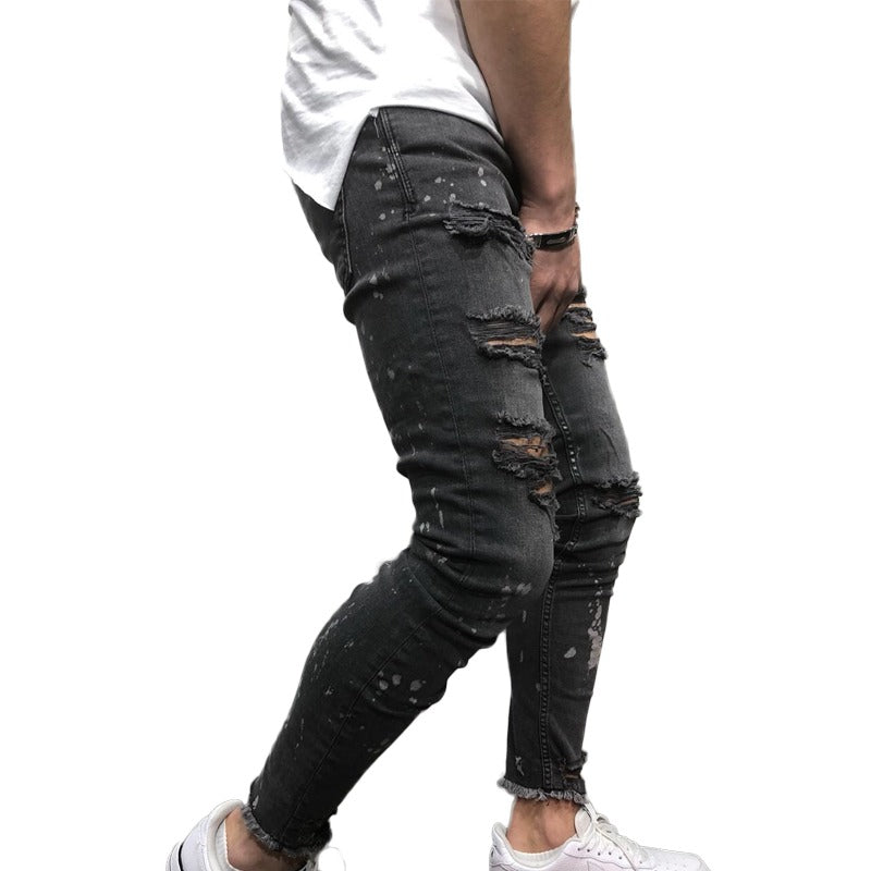 Black Ripped Jeans for Men / High Street Slim Fit Men's Skinny Jeans / Biker Soft Denim Jeans - HARD'N'HEAVY