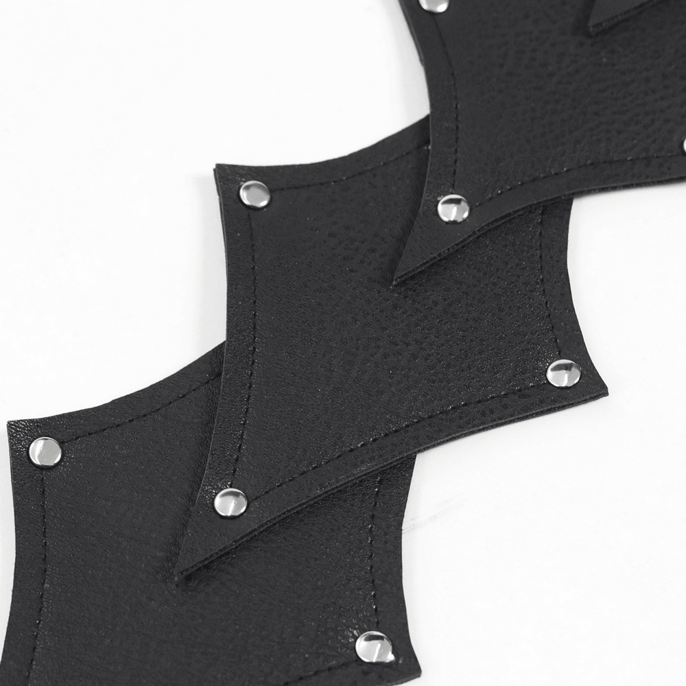 Close-up of the Black Rivet Gothic Choker Body Harness Neckwear showcasing its detailed leather texture and studs.