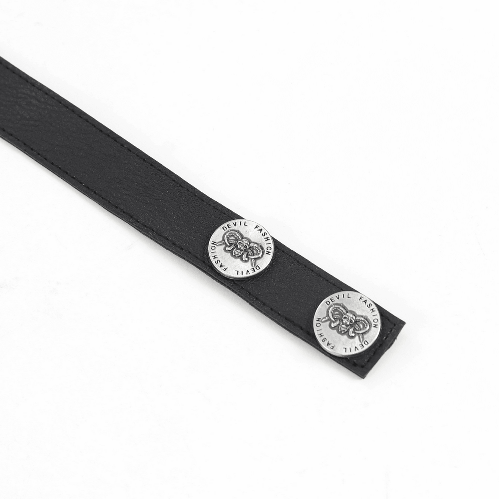 Black Rivet Gothic Choker Body Harness Neckwear featuring a sleek black strap with decorative silver buttons.