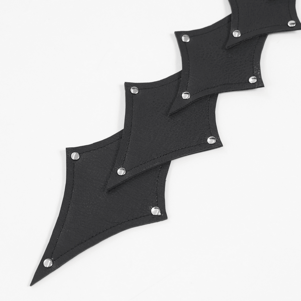 Black Rivet Gothic Choker Body Harness Neckwear with unique pointed leather design and silver studs.
