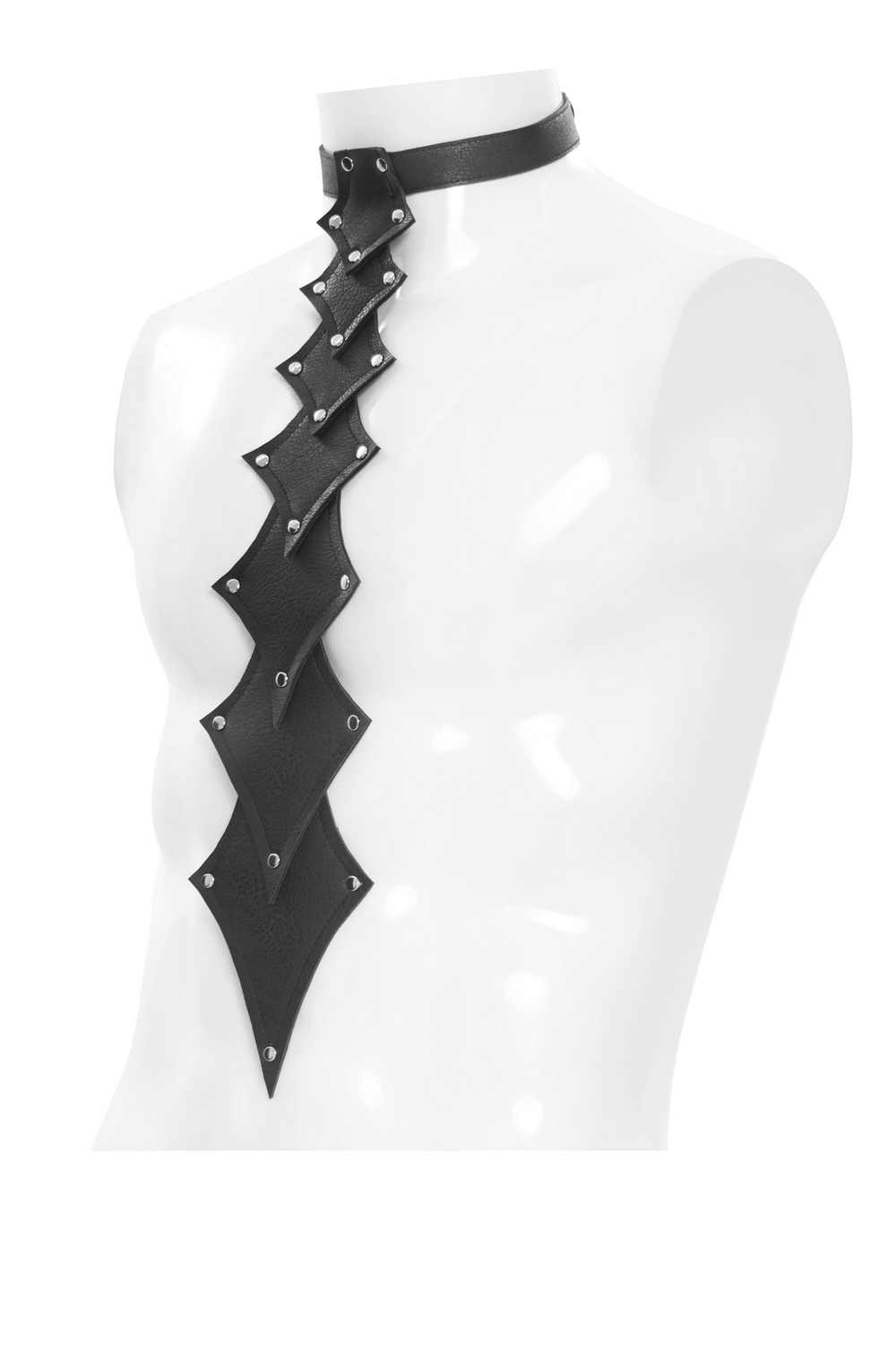Black Rivet Gothic Choker Body Harness Neckwear showcasing edgy design on a mannequin.