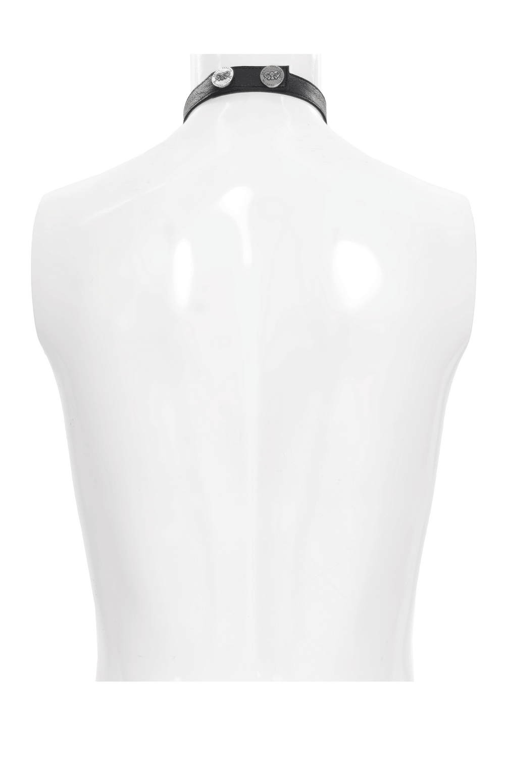Back view of Black Rivet Gothic Choker Body Harness Neckwear displayed on a mannequin.