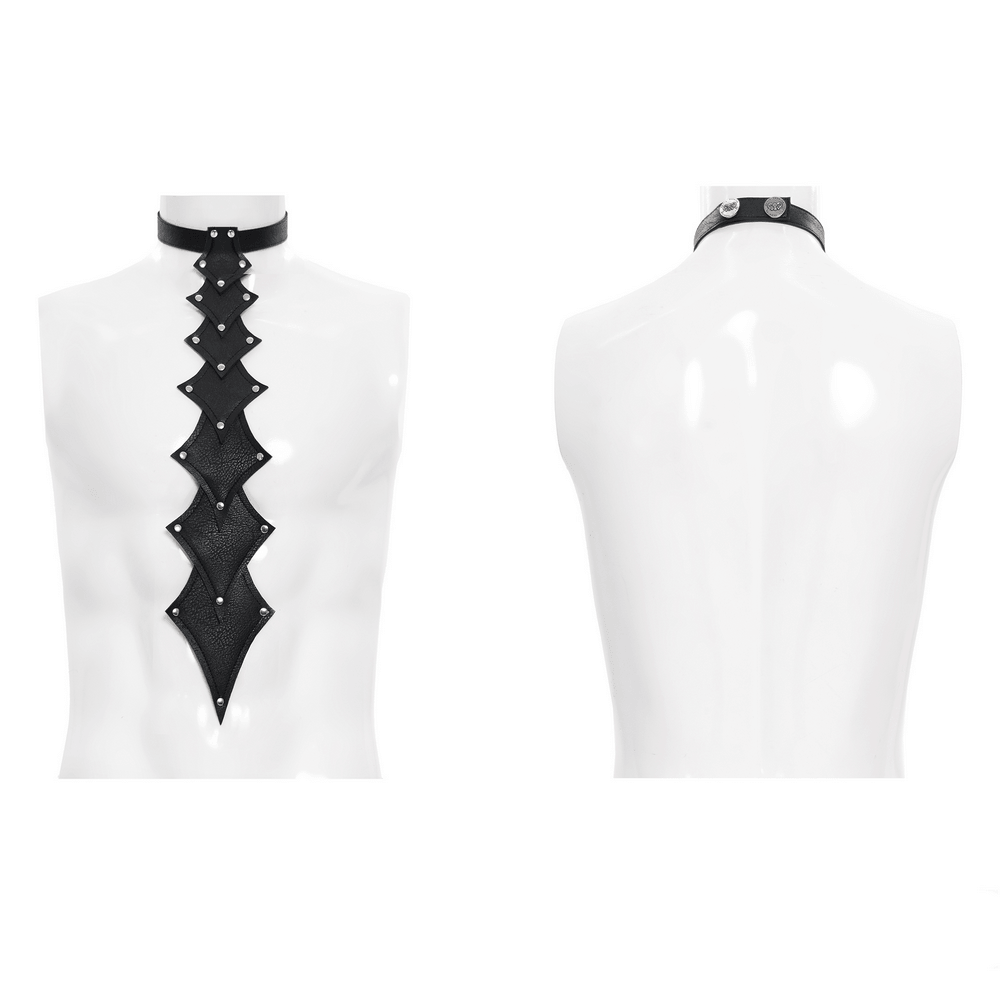 Black Rivet Gothic Choker Body Harness Neckwear displayed on a mannequin, showcasing its unique design and stylish flair.