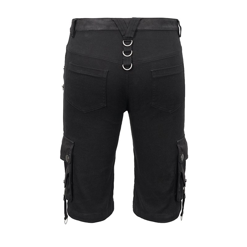 Back view of black rock style shorts with straps and zippers, perfect for goth and alternative fashion.