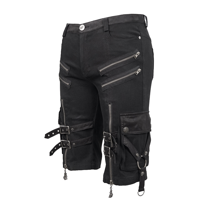 Black Rock Style Shorts / Men's Alternative Fashion Gothic Outfits / Punk Clothes - HARD'N'HEAVY