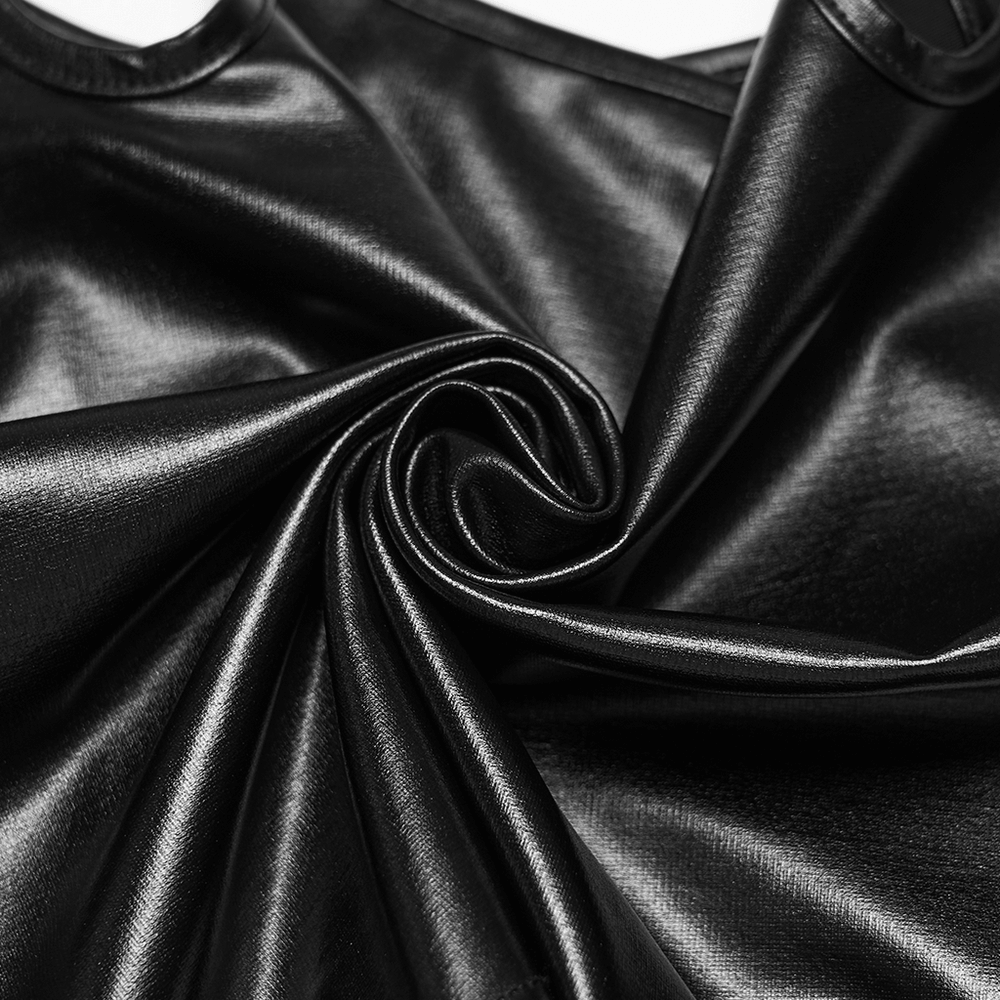 Close-up of black rubberized fabric showcasing the texture of the Black Rubberized Punk Techwear Crop Top Women.