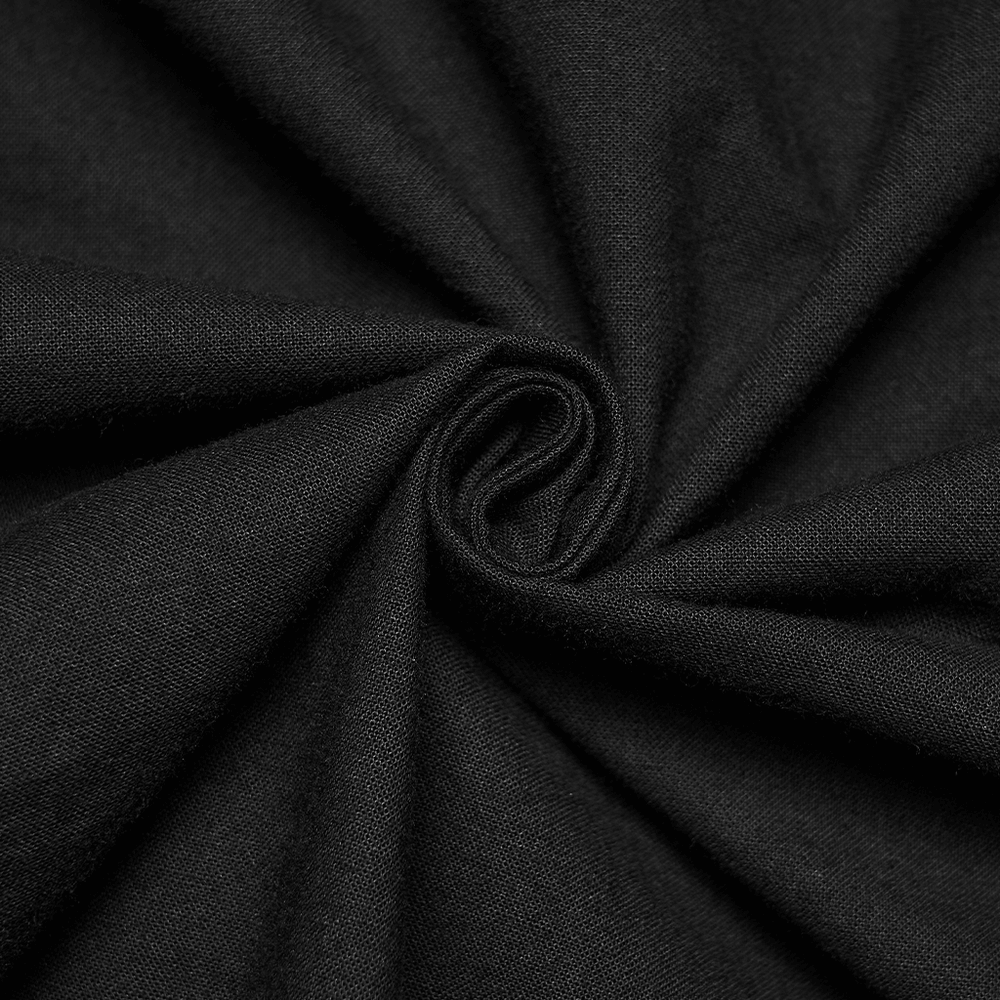 Black Ruffle Lace Up Gothic Poet Shirt for Men close-up of soft black cotton fabric.