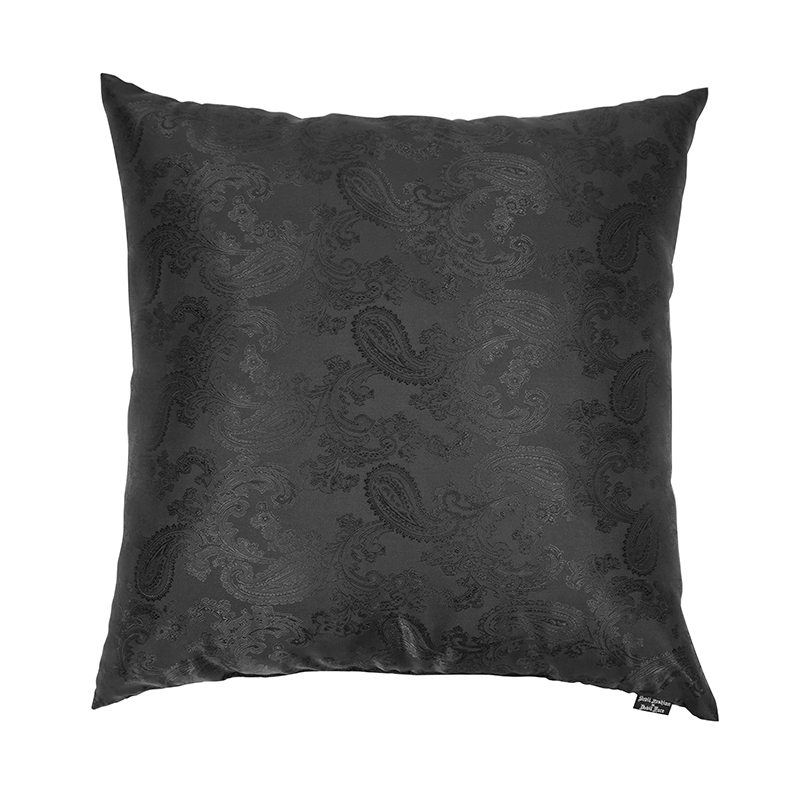 Black satin pillow with gothic vintage pattern for stylish home decor, super soft and elegant design.
