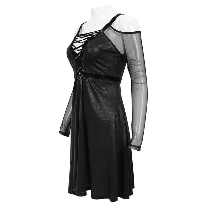 Black Sexy Off-The-Shoulder Long Sleeve Dress with Pentagram / Gothic Style Women's Clothing - HARD'N'HEAVY