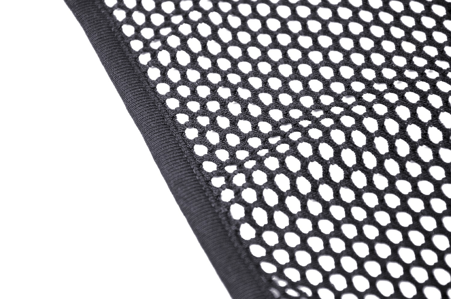Close-up of black sheer fishnet fabric showcasing a mesh design, perfect for edgy fashion styles.