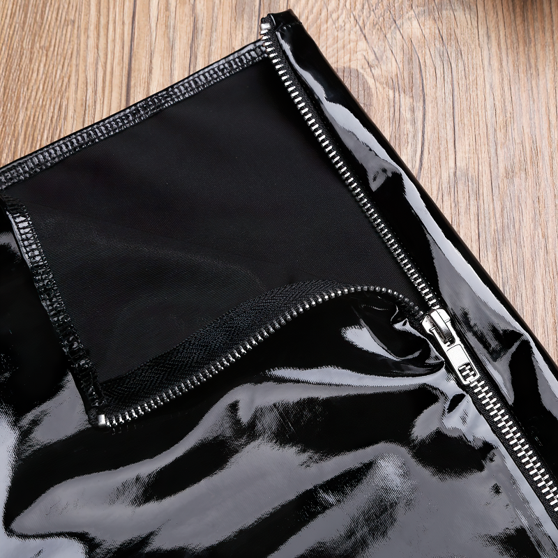 EU SALE of Black Shiny Glossy Patent Leather Boxer Shorts / Low Rise Slim Fit Zipper Shorts