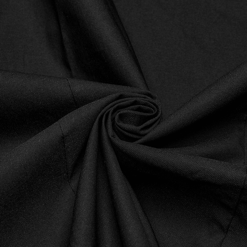 Close-up of black twill fabric showcasing smooth texture for gothic punk shirt.