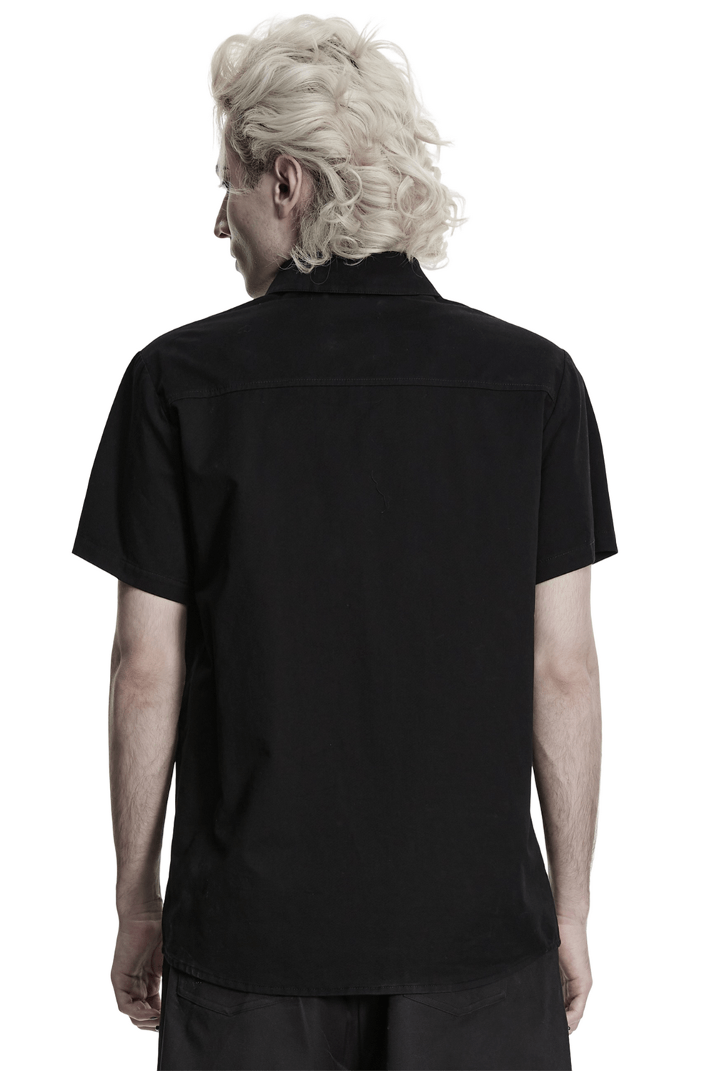 Black Short Sleeved Shirt with Frog Buttons in Punk Style
