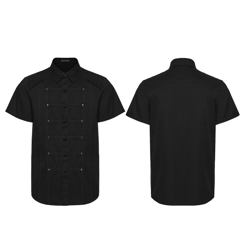 Black Short Sleeved Shirt with Frog Buttons in Punk Style