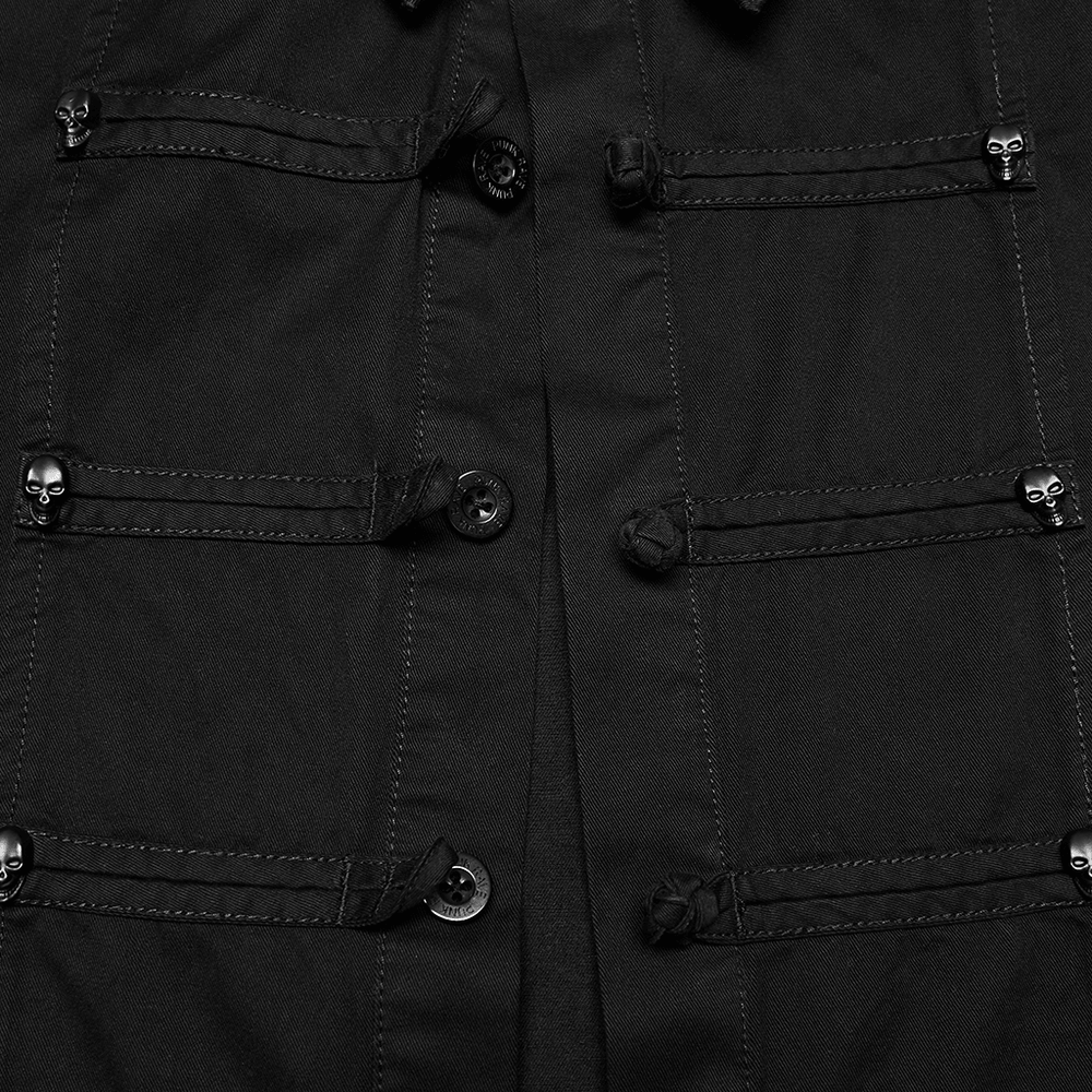 Black Short Sleeved Shirt with Frog Buttons in Punk Style