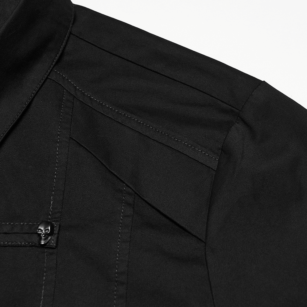 Black Short Sleeved Shirt with Frog Buttons in Punk Style