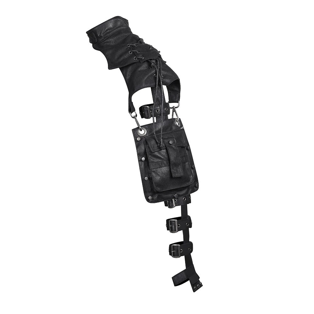 Steampunk black shoulder motorcycle bag featuring PU leather and adjustable straps for alternative fashion.