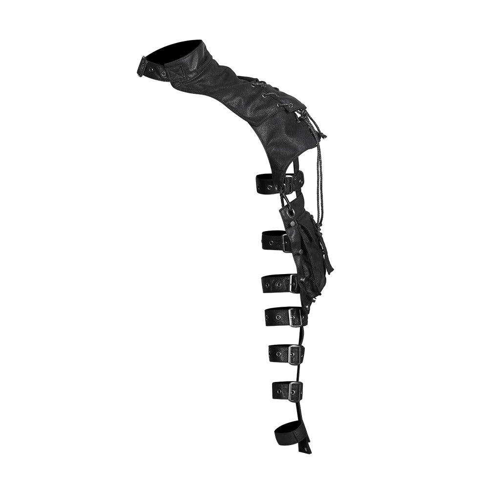 Black steampunk shoulder motorcycle bag with multiple straps and pockets for stylish alternative fashion.