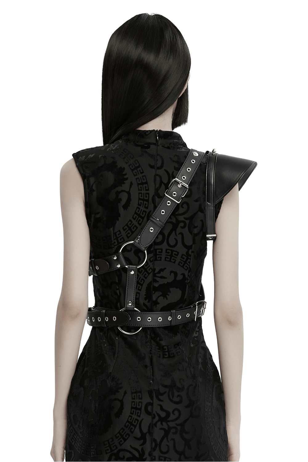 Black Single Shoulder Harness with Spikes and Studs