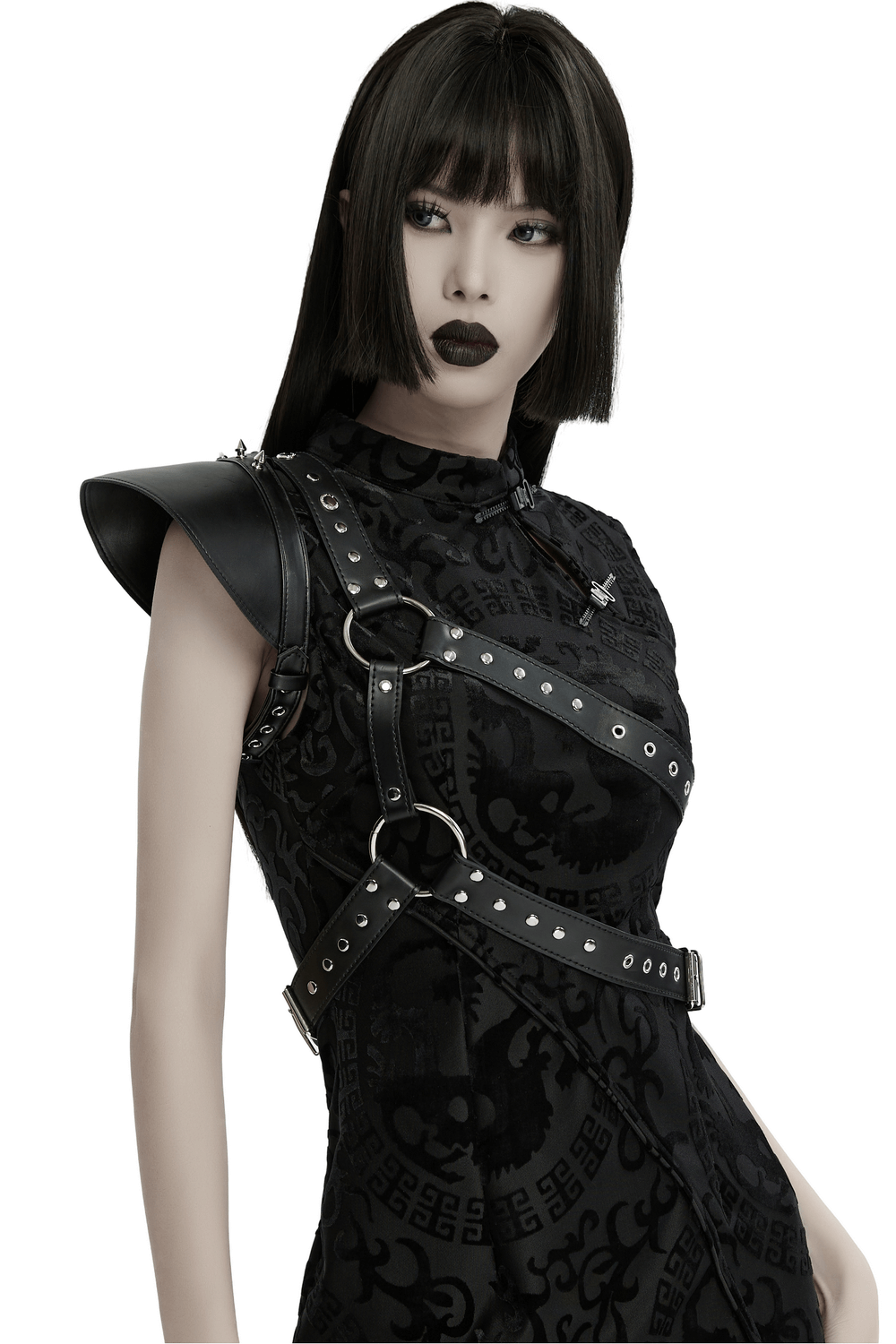 Black Single Shoulder Harness with Spikes and Studs