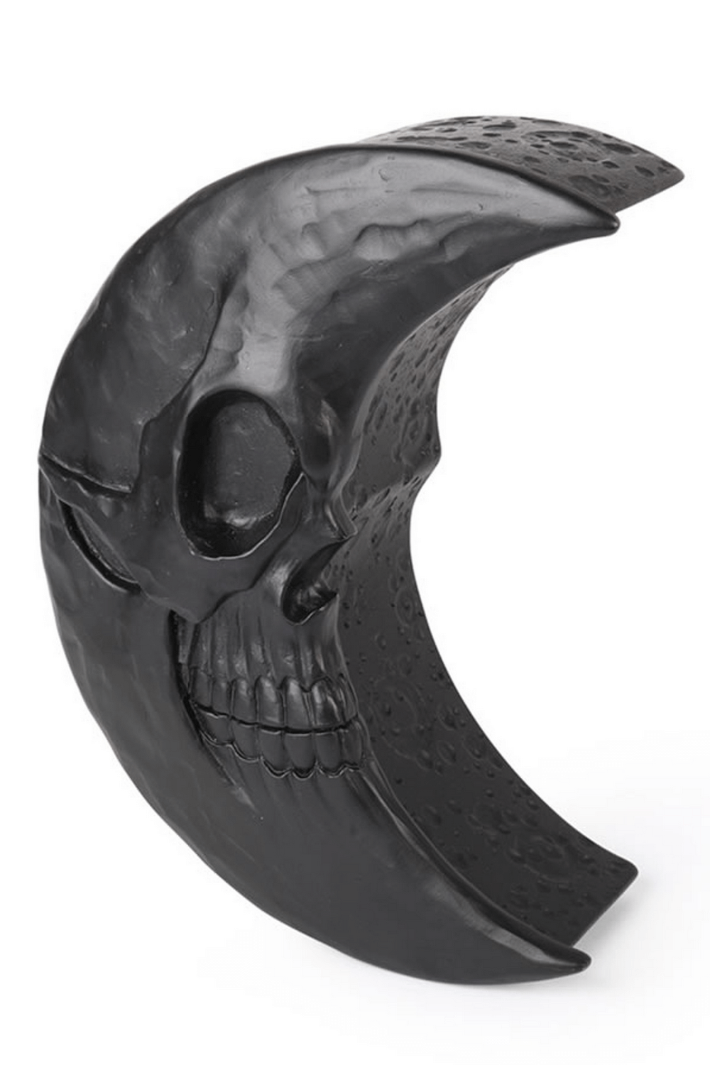 Black skull crescent moon jewelry storage box with textured lunar design for gothic decor.