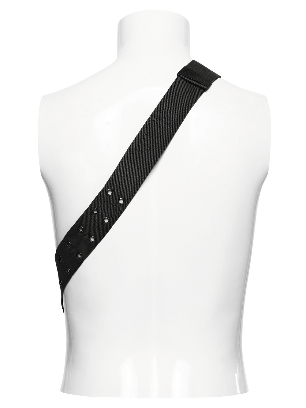 Back view of a black strap with studs for Black Skull Studded Punk Crossbody Backpack Bag.