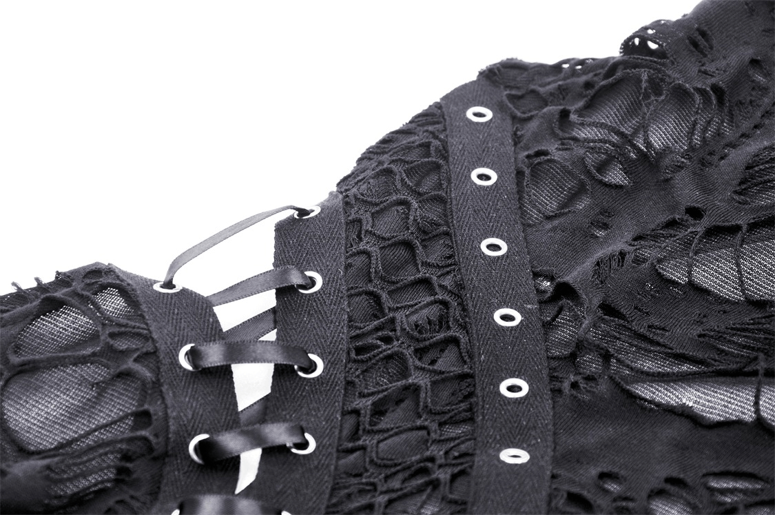 Black Sleeveless Lace Up Asymmetric Turtleneck Top