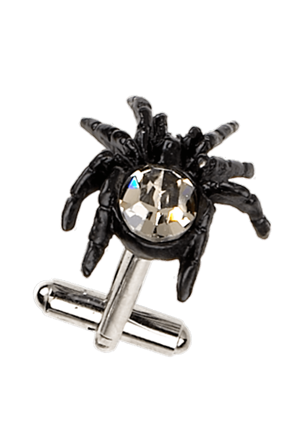 Black Spider Cufflinks with Crystal Accent for Gothic Style featuring a unique spider design and sparkling crystal centerpiece.