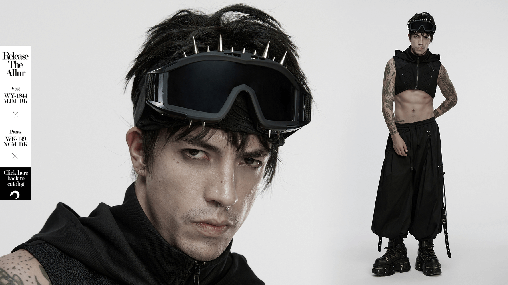 Black spiked punk glasses with adjustable strap, perfect for cyberpunk fashion and bold styling.