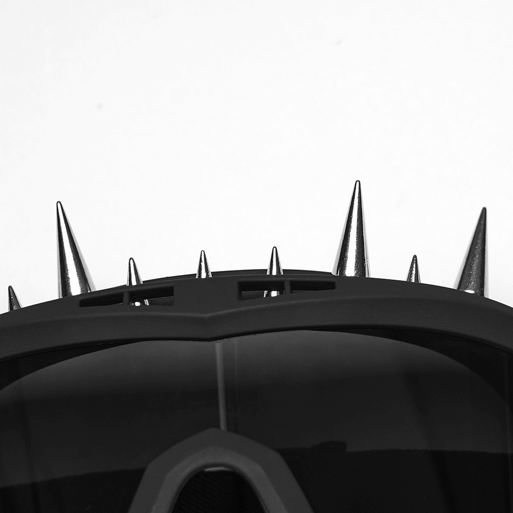 Black spiked punk glasses with silver spikes and tinted lenses for a bold cyberpunk look.