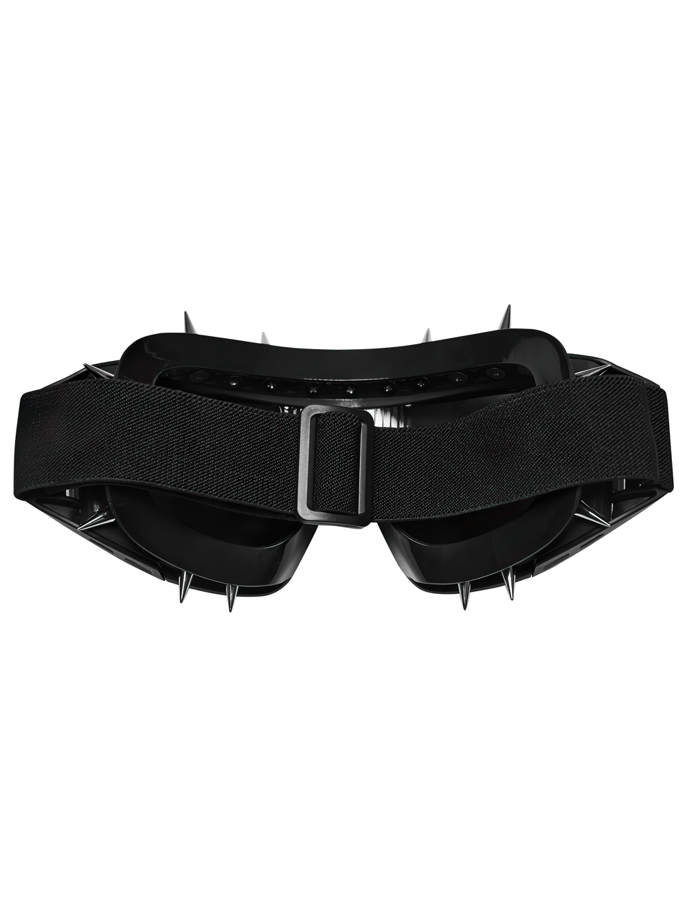 Black spiked punk glasses with adjustable strap for a bold cyberpunk style in alternative fashion.