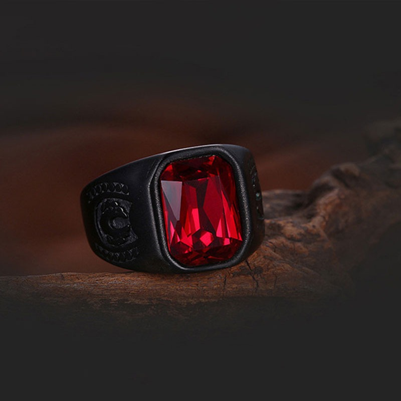 Black Stainless Steel Ring With Red Jewelry Glass / Cool Men's And Women's Finger Accessories - HARD'N'HEAVY