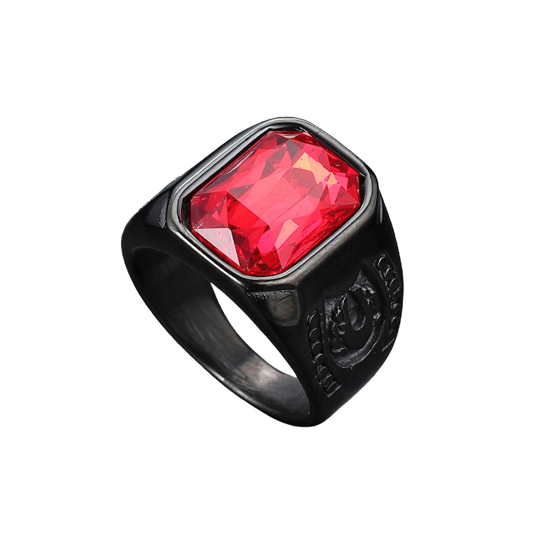 Black Stainless Steel Ring With Red Jewelry Glass / Cool Men's And Women's Finger Accessories - HARD'N'HEAVY