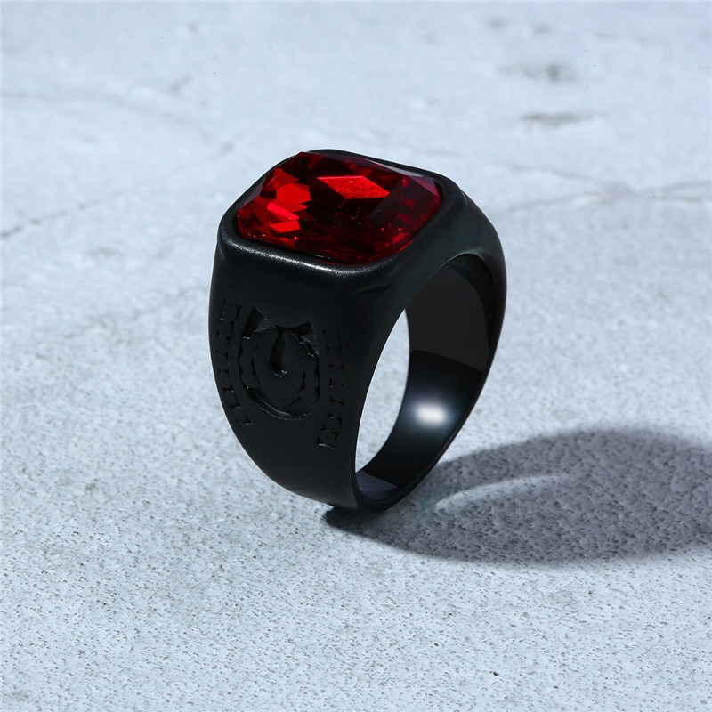 Black Stainless Steel Ring With Red Jewelry Glass / Cool Men's And Women's Finger Accessories - HARD'N'HEAVY