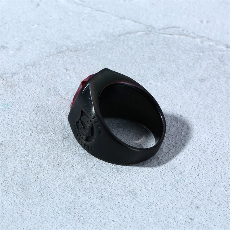 Black Stainless Steel Ring With Red Jewelry Glass / Cool Men's And Women's Finger Accessories - HARD'N'HEAVY