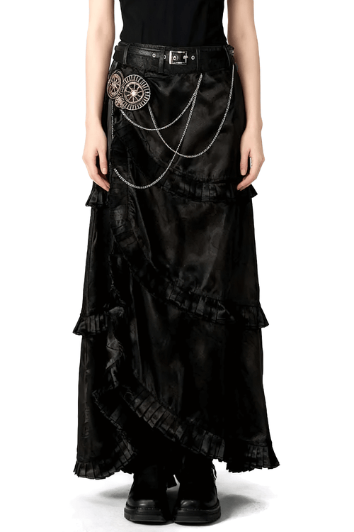 Brauner Steampunk-Stufenrock in A-Linie mit Kettendrapierung