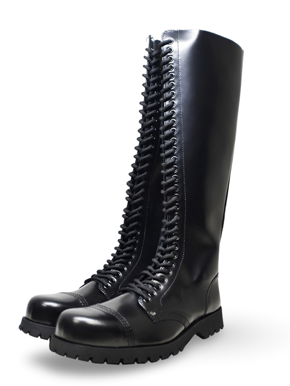 Black Steel Toe Knee High Boots with 30 Eyelet and Zipper