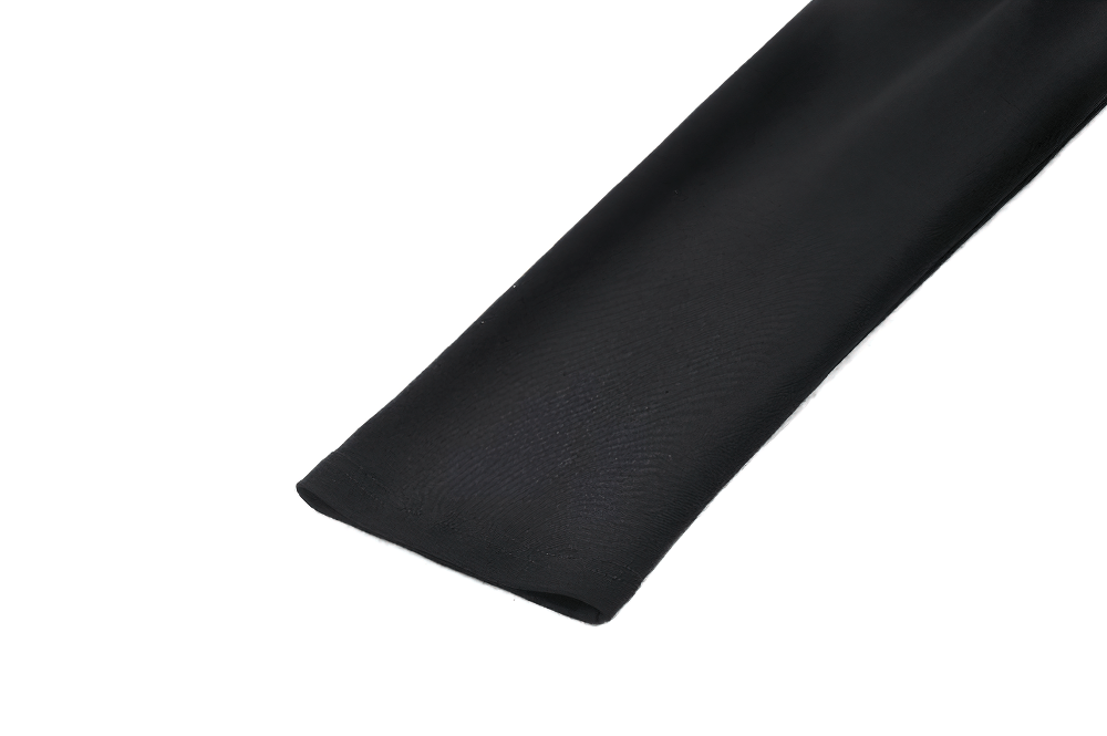 Black fabric swatch showcasing smooth texture and rich color, ideal for various fashion applications.