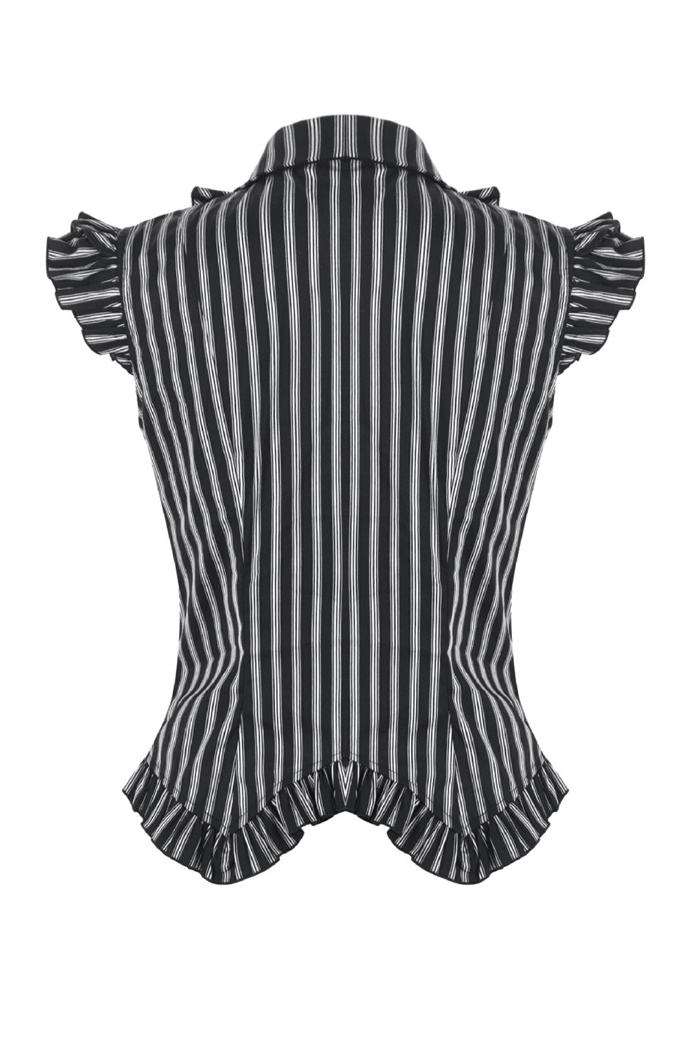 Schwarze gestreifte Gothic-Bluse mit Rüschenärmeln