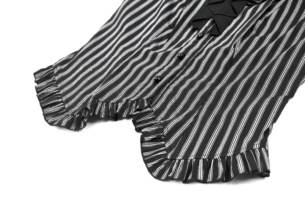 Schwarze gestreifte Gothic-Bluse mit Rüschenärmeln