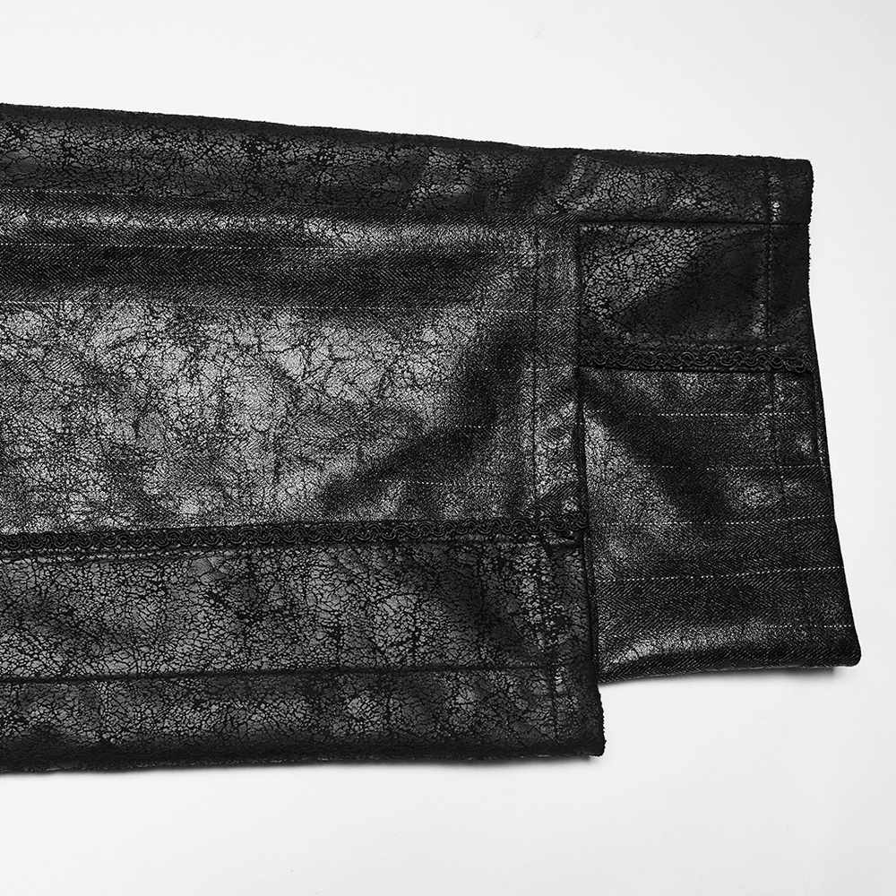 Black Striped Imitation Leather Steampunk Pants close-up of fabric texture