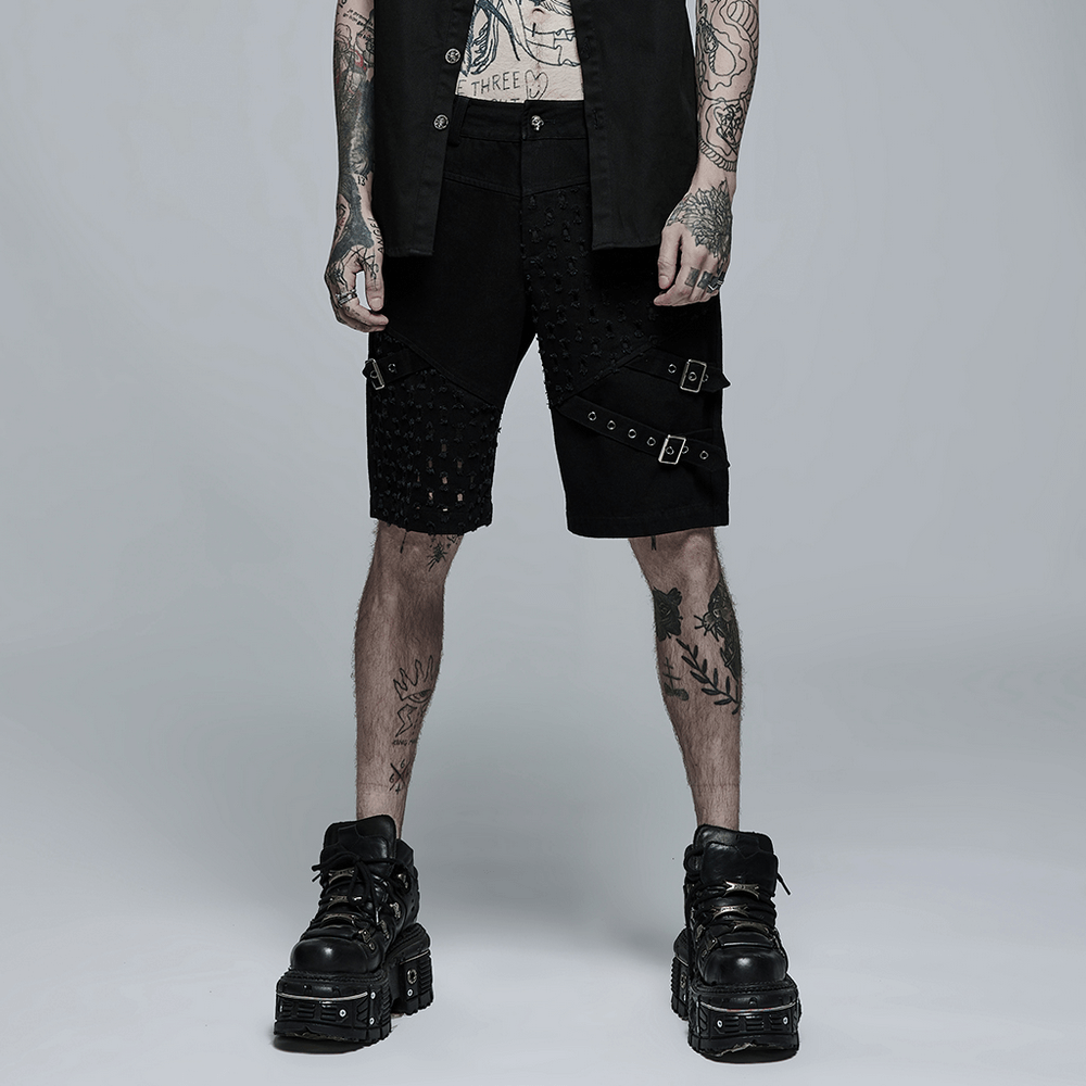 Black Stylish Gothic Deconstructed Punk Shorts - HARD'N'HEAVY