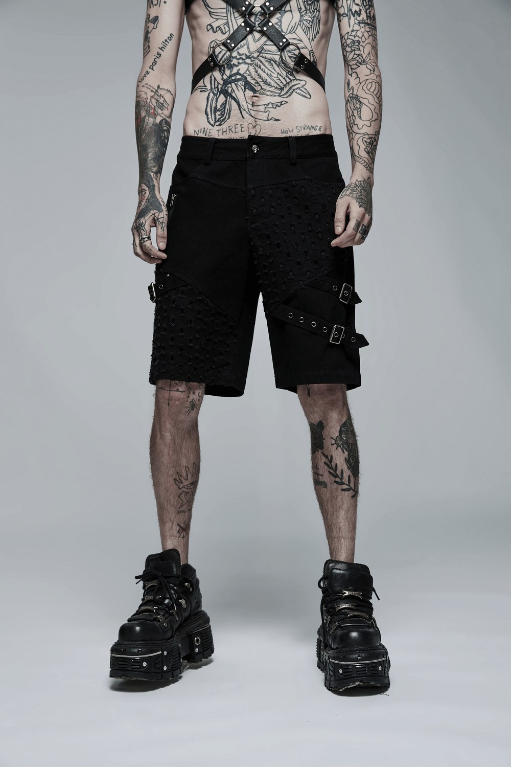 Black Stylish Gothic Deconstructed Punk Shorts - HARD'N'HEAVY
