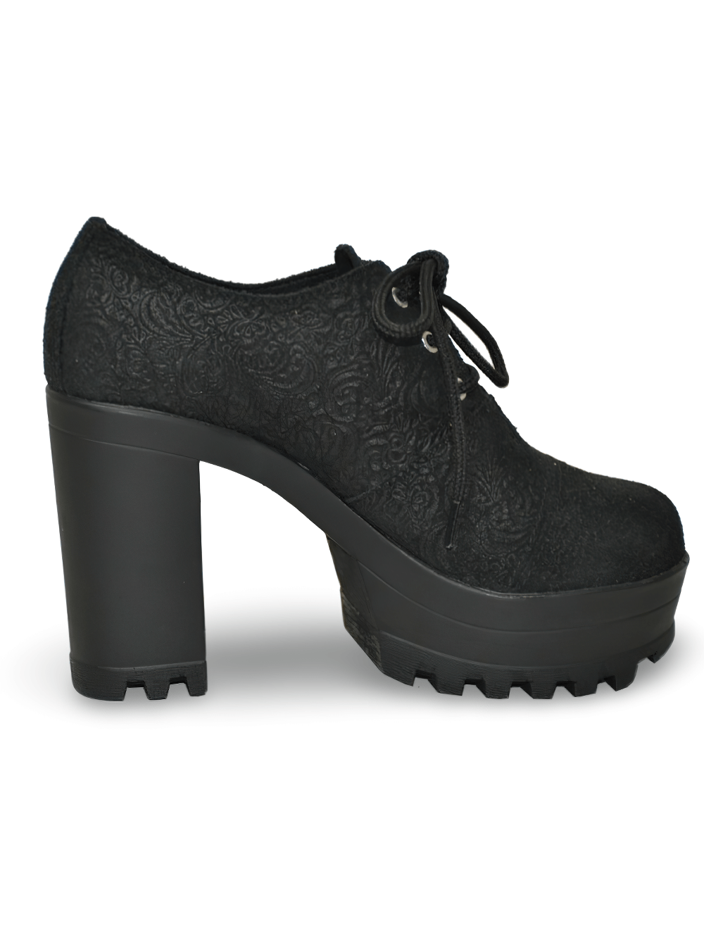 Black Suede Lace-Up Platform Heeled Shoes for Women